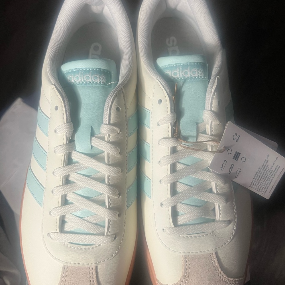 Adidas Women's White and Light Blue Sneakers